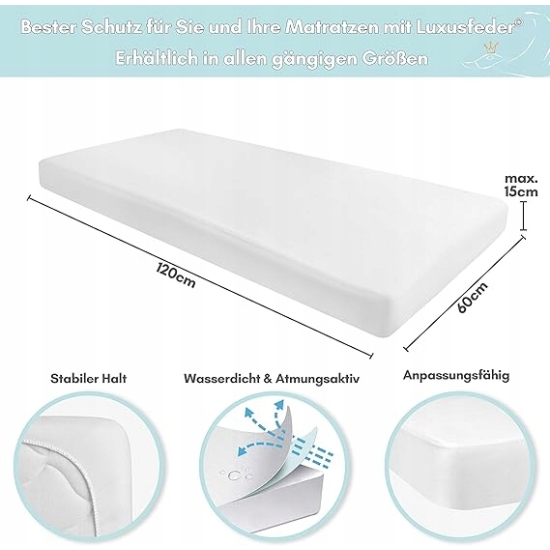 Luxusfeder Pokrowiec na materac 60x120 z tkaniny wodoszczelnej