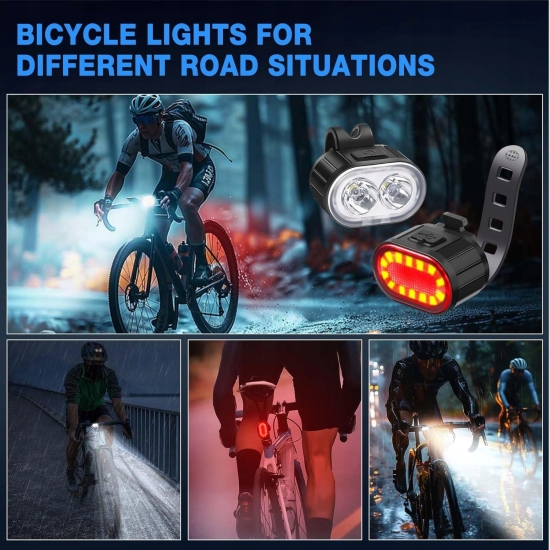 Światła rowerowe LED, 4 + 6 trybów światła rowerowego z przodu i z tyłu