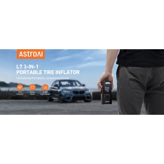 Kompresor AstroAI pompka akumulatorowa z powerbankiem i latarką LED 4000