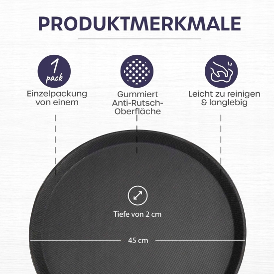 Volila Czarna okrągła taca, 35 cm (1 opakowanie), gumowana, antypoślizgowa