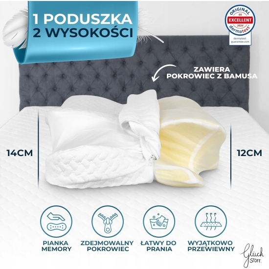 Glückstoff Poduszka Ortopedyczna Pianka Memory Hipoalergiczna