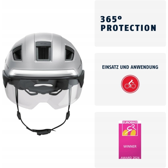 Kask rowerowy ABUS HYP-E ACE Silver Gleam L 57-61 cm ze światłem