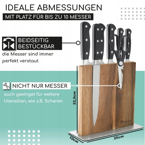 Stojak na noże Mahona 23 cm brązowy drewno, MAGNETYCZNY