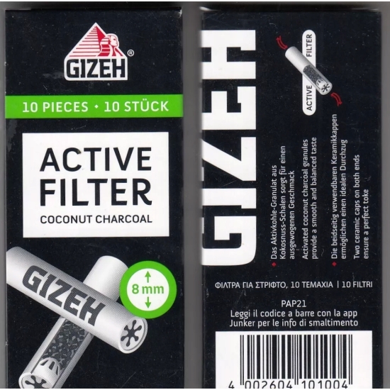 GIZEH 18413 ACTIVE TIPS 8 MM FILTR Z WĘGLEM AKTYWNYM