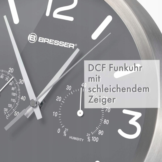 Zegar ścienny Bresser srebrny 25cm