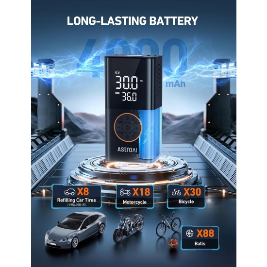Kompresor AstroAI pompka akumulatorowa z powerbankiem i latarką LED 4000