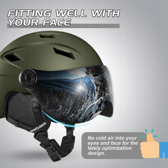Odoland Kask Narciarski z Goglami i Maską, Zielony, Rozmiar M (57-59 cm)