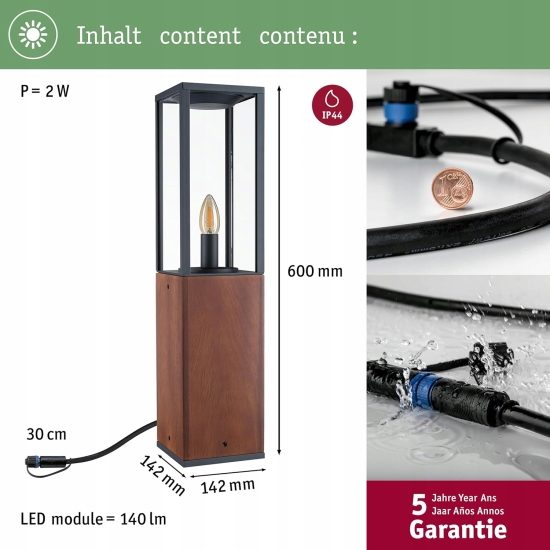 Paulmann Słupek ogrodowy Venea IP44 60cm IP44 - drewno