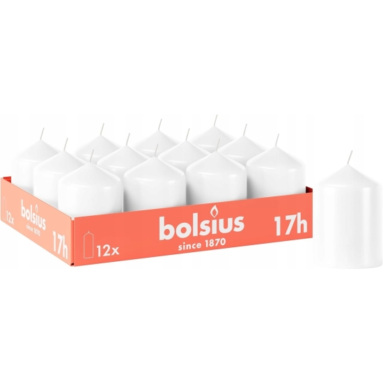 Świeca dekoracyjna Bolsius białe - 12 sztuk - 8 x 6 cm WOSK ROŚLINNY