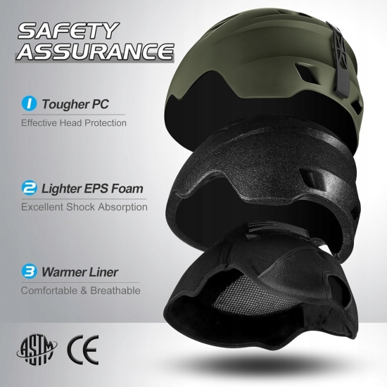 Odoland Kask Narciarski z Goglami i Maską, Zielony, Rozmiar M (57-59 cm)