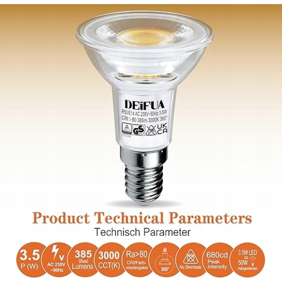 Żarówka LED DEIFUA E14, ciepła biel, 3000 K, 3,5 W