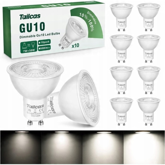 Żarówki LED Tailcas GU10 7W, zimna biel 6000K