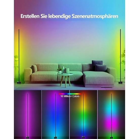 Lampa podłogowa LED Miortior do salonu, lampa narożna RGB